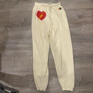 Aviator nation cream sweatpants heart with lightning bolt- new account!